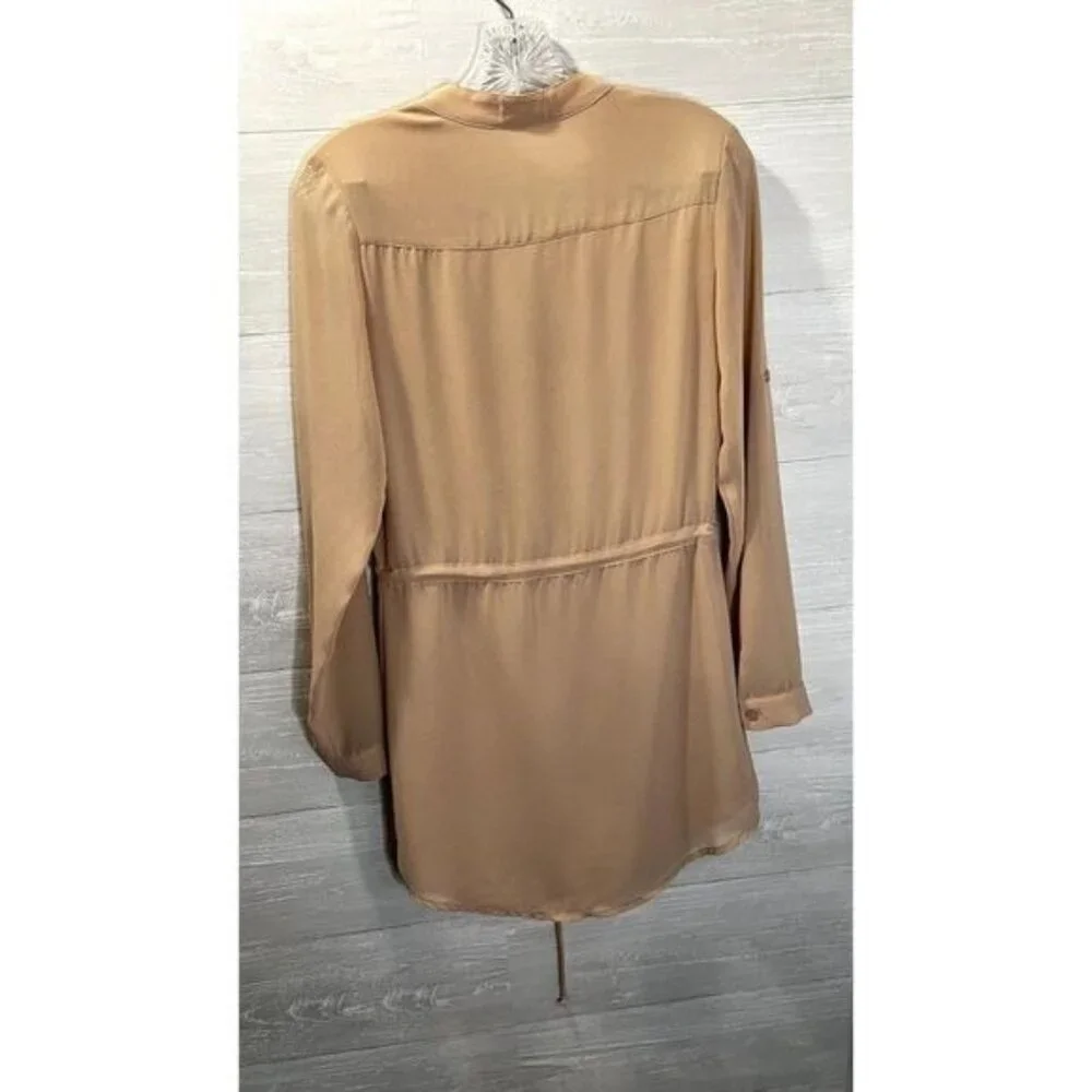 BLUSH Women's V- Neck Long sleeve Tie Waist Hi Lo‎ Hem Dress